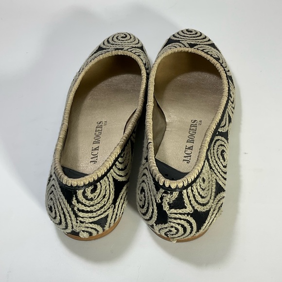 Jack Rogers Flats Black Fabric Upper Tan Cord Wrapped Design Leather Soles - Picture 10 of 16